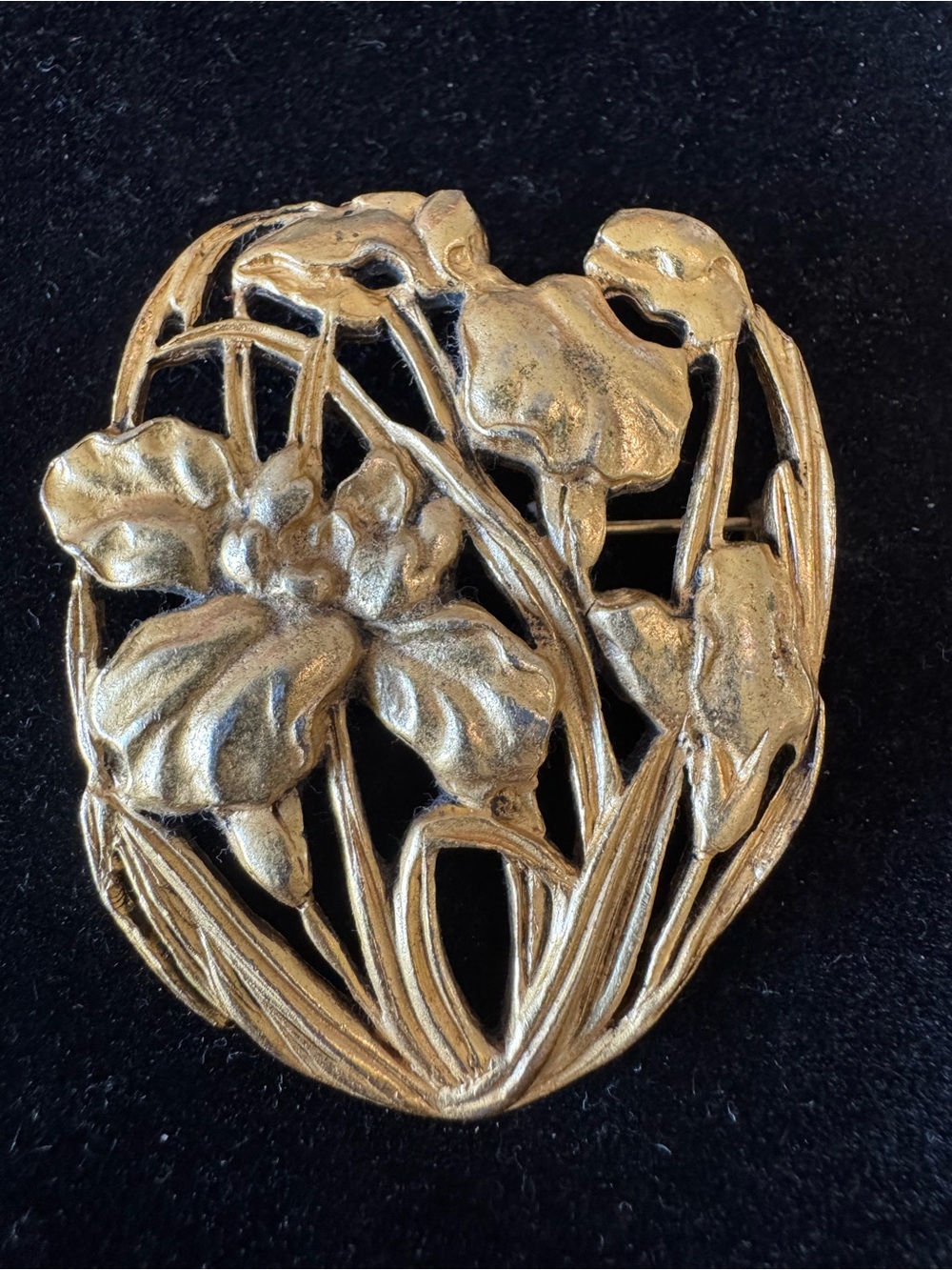 Gold Floral Iris Brooch HNOC signed art nouveau - Women Jewelry Brooches